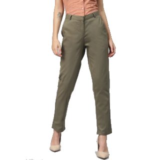 I AM FOR YOU Women Olive Green Cotton Regular Fit Solid Trousers at Rs.799